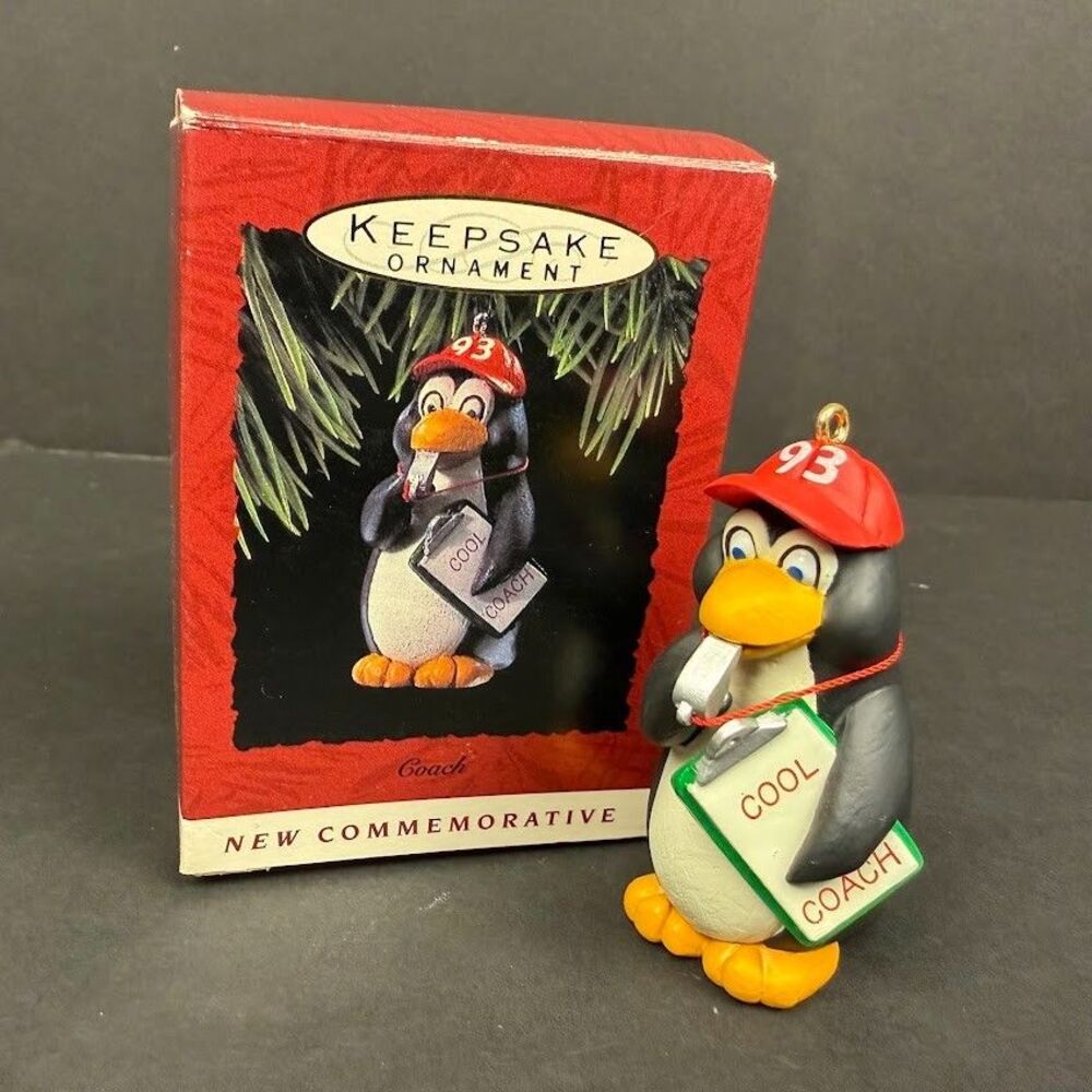 1993 Hallmark Keepsake Commemorative Ornament Cool Coach Penguin-Mint Condition